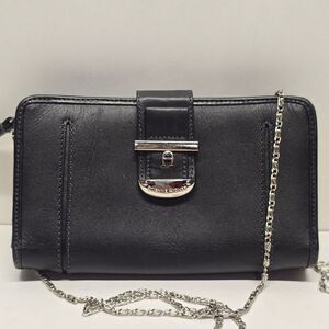 Etienne Aigner Black Leather Crossbody Wallet Purse Bag With Chain